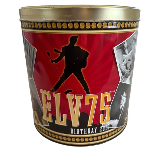 Elvis Presley 75th Birthday popcorn Tin - Red and Gold - Picture 1 of 12